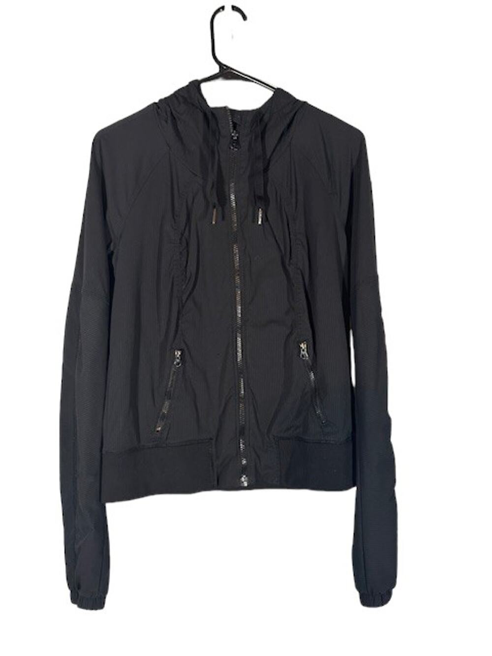 Lululemon Black Hooded Full Zip Athletic Running Jacket Women Sz 8